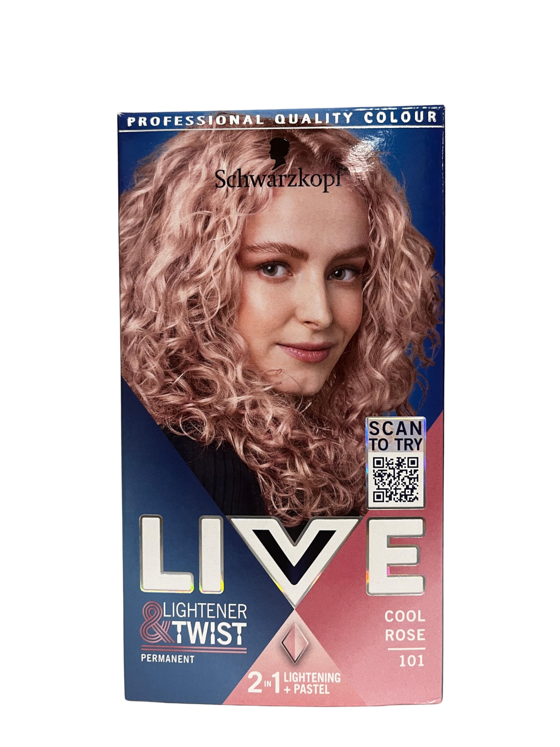 Schwarzkopf Live Lightener + Twist Pink Hair Dye, 3-Pack Permanent Colour with 2-in-1 Lightening + Pastel, 101 Cool Rose