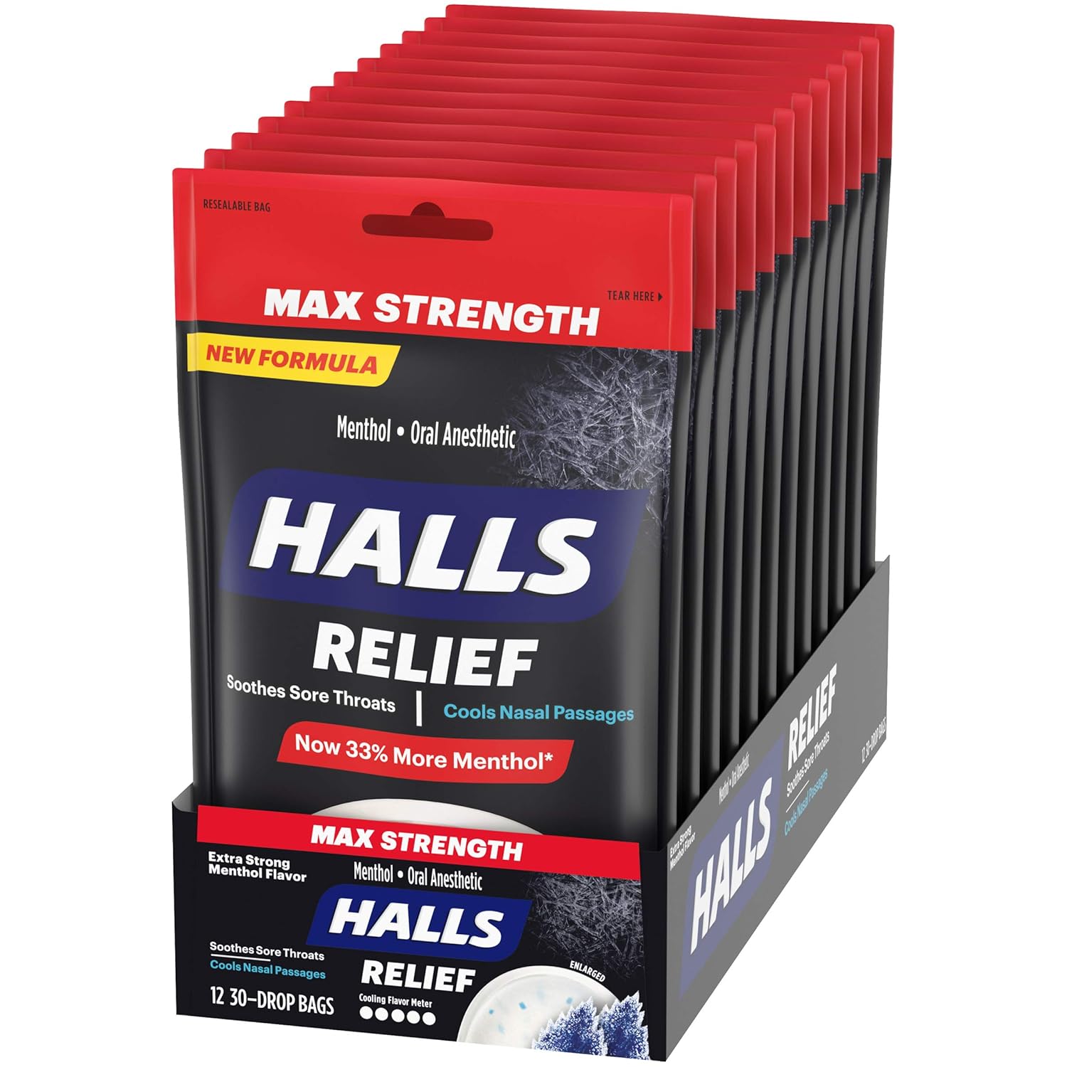 HALLS Relief Max Strength Extra Strong Menthol Throat Drops, 12 Packs of 30 Drops (360 Total Drops) : Grocery & Gourmet Food
