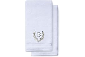 TURQUAZ Decorative and Monogrammed Hand Towels for Bathroom Kitchen Makeup | Personalized Gift for Wedding-Bridal | Roman Font Custom Luxury Turkish Towel | Spa Collection, Oversized, 16 X 30 Inch, Set of 2