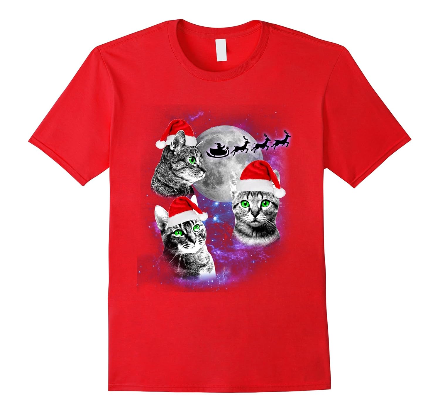 Three Cats Moon T-shirt Funny Christmas Santa Three Kitten-ANZ