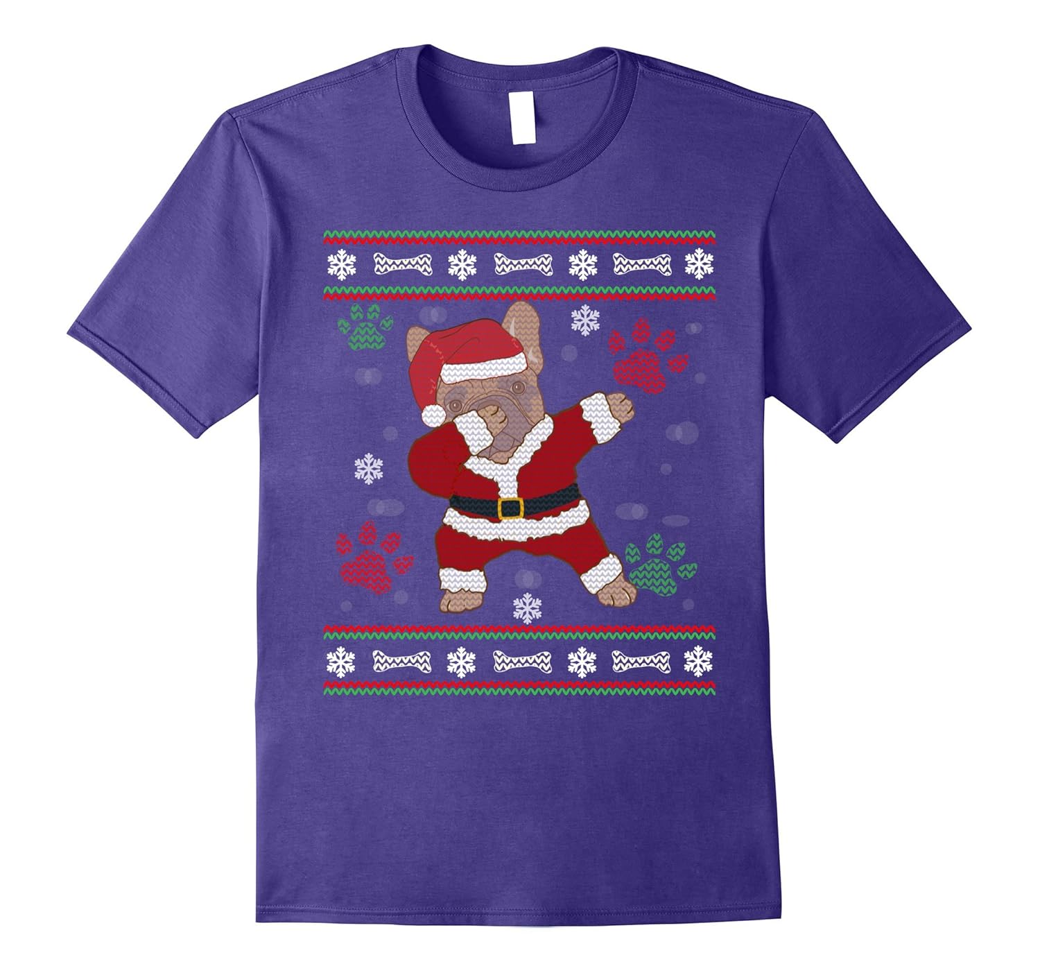 Christmas French Bulldog Ugly Sweater TShirt Dabbing Bulldog-Rose