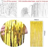 HONGCI 3 Pack Glitter Gold Tinsel Curtain 1m x 2m Foil Backdrop view 2
