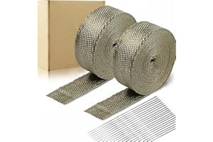 Deecam Exhaust Heat Wrap, 2 Rolls 2'' x 50 FT Exhaust Wrap Tape, Titanium Exhaust Heat Shield Tape Heat Wrap Tape for Motorcycle Manifold Header Pipe with 24 Stainless Zip Ties