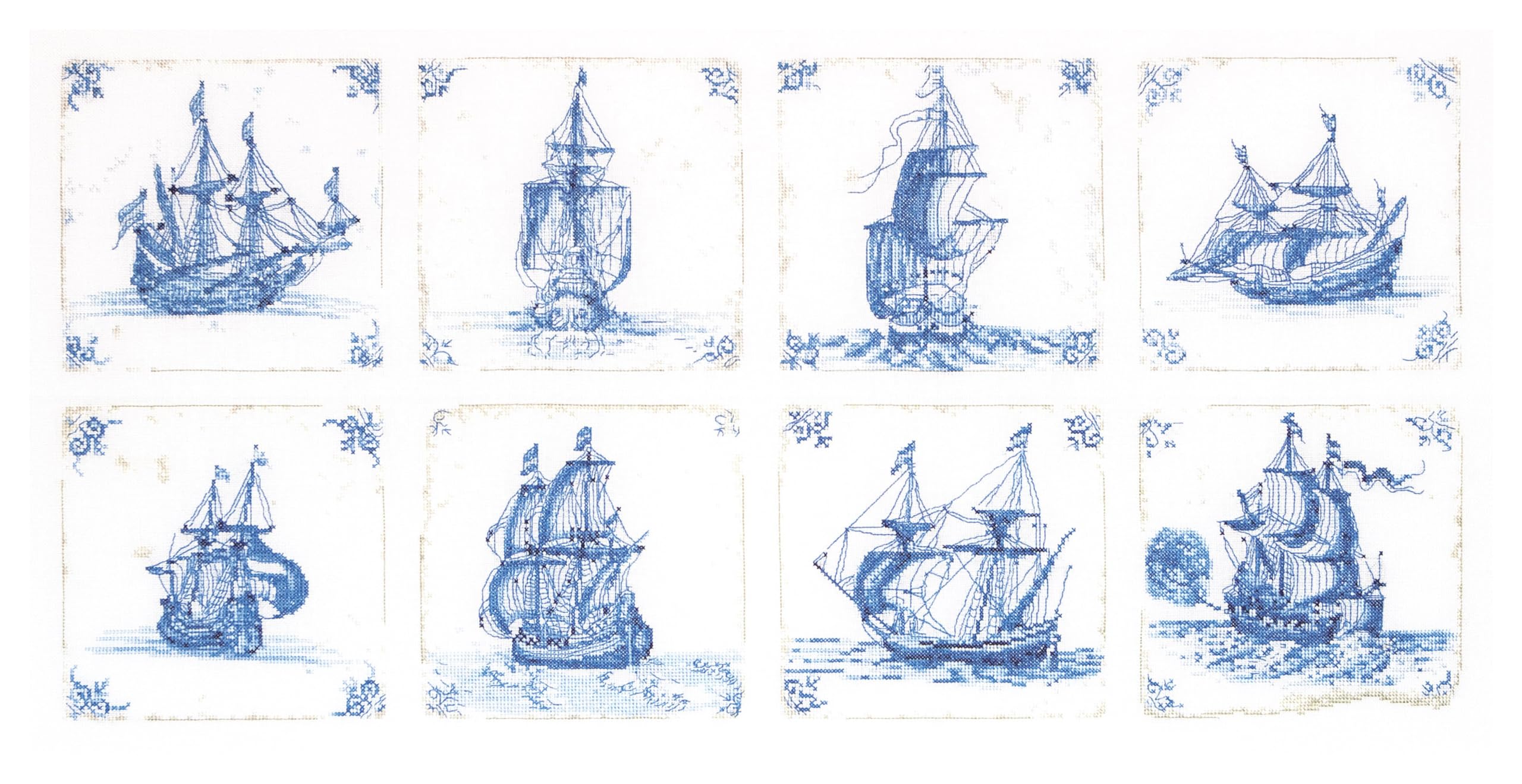 482 Maritime Delft Tiles Linen Cross Stitch Kit โ image 1