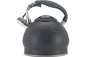 PRIORITY CHEF PriorityChef Tea Kettle For Stovetop, Soft Touch RapidCool Handle, Won't Rust Food Safe Stainless Steel Teapot Body, Whistling Tea Pot Compatible with All Stove Tops, Grey