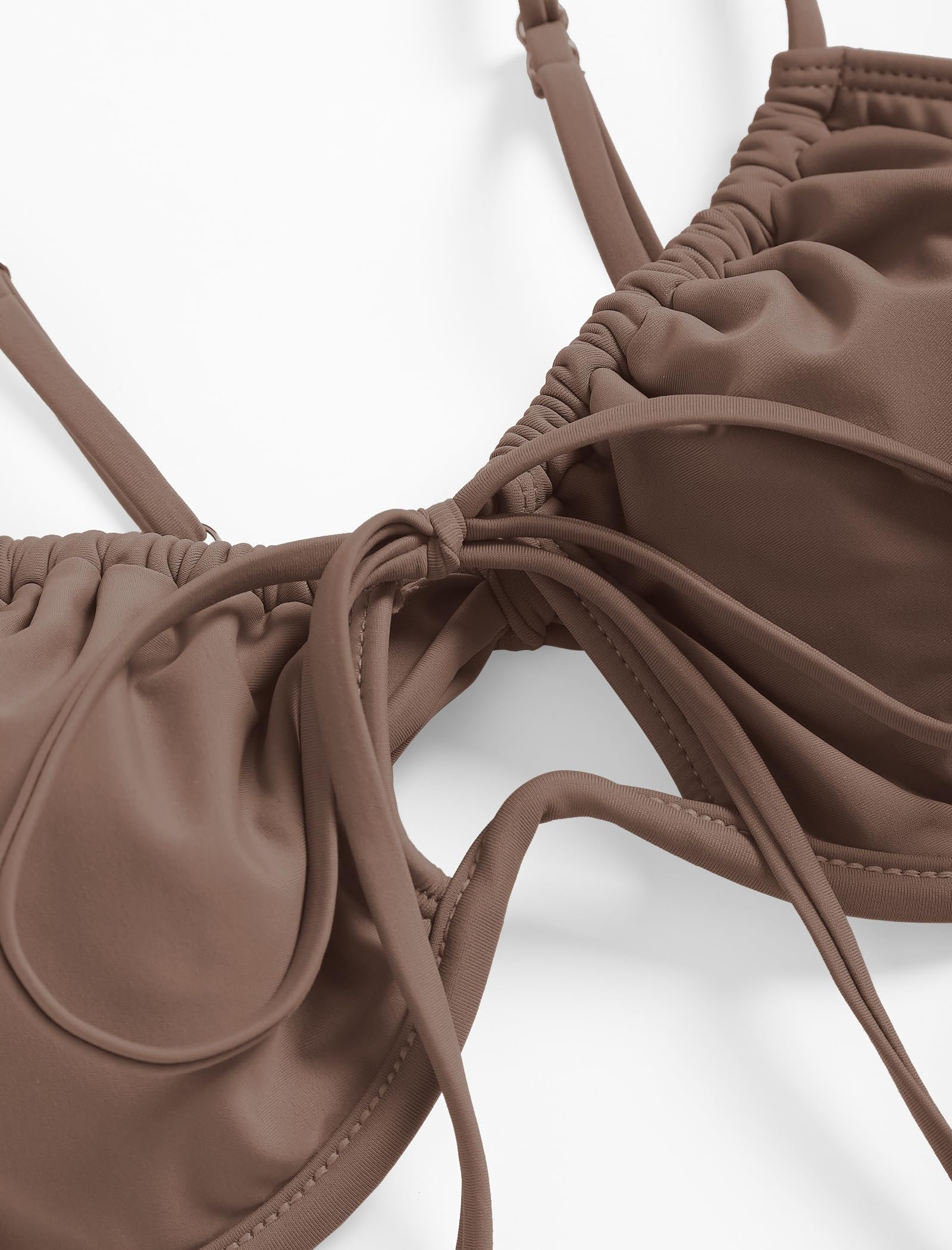 ZAFUL Women High Cut Brown Bikini Sets Thong String Sexy Swimsuit Two Piece Push Up Underwire Bathing Suit Teen Girl Brazilian Cheeky Cut Out Lace Up Retro Cute Swimwear Coffee L - Image 7