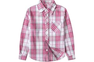 Betusline Girls' Plaid Shirt Flannel Shirts for Kids