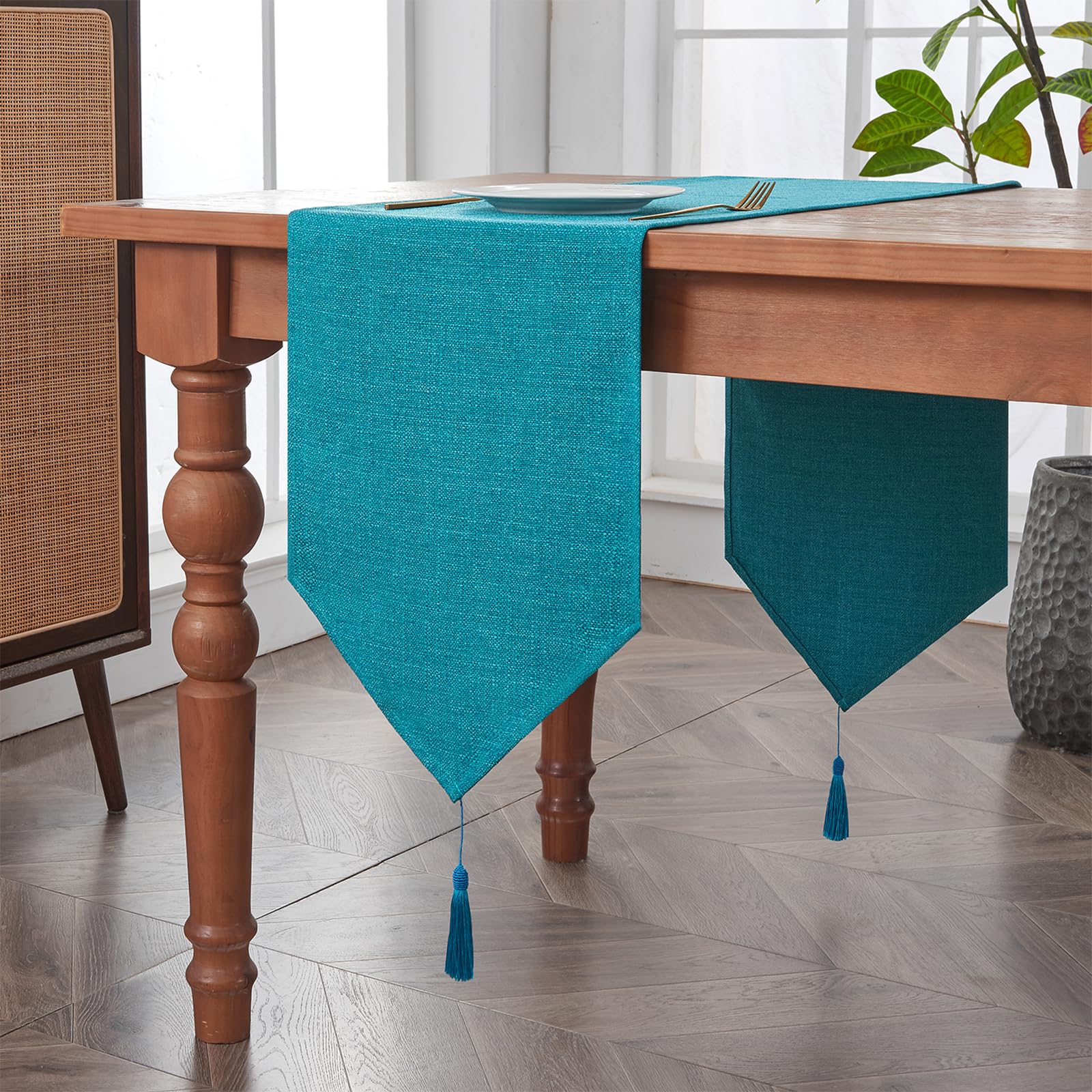 Table Runner with Tassels Spill-proof Washable Rustic Farmhouse Runners Table Decorations for Kitchen Dining Centrepiece Sideboard birthday wedding party (Lake Blue, 35 x 240 cm) — image 1