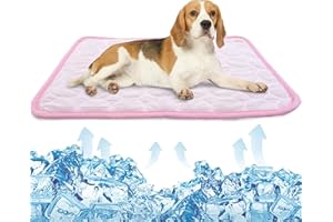 PUMYPOREITY Pet Cooling Mat, Ice Silk Dog Cooling Mat, Lightweight Cooling Pad, Breathable Self Cooling Dog Blanket, Washable Pet Cooling Pad for Kennel, Crates, Sofa, Bed, Car Seats, Pink, L