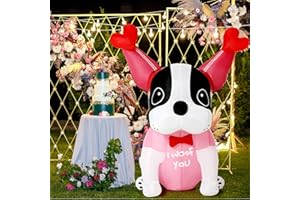 Lunmon 5 ft Valentine's Day Inflatable Outdoor Decoration Blow up French Bulldog Wearing Love Headband with LED Lights Valentine's Day Decorations Home Yard Garden Lawn Party Indoor, Pink