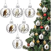Hoolerry Set of 6 Christmas Owl Ornaments, Glass Ball Winter Tree Decorations, Owl Hanging Painting Baubles for Xmas Tree, Memorial Gift Decorations Holiday Glass Bird Ornaments