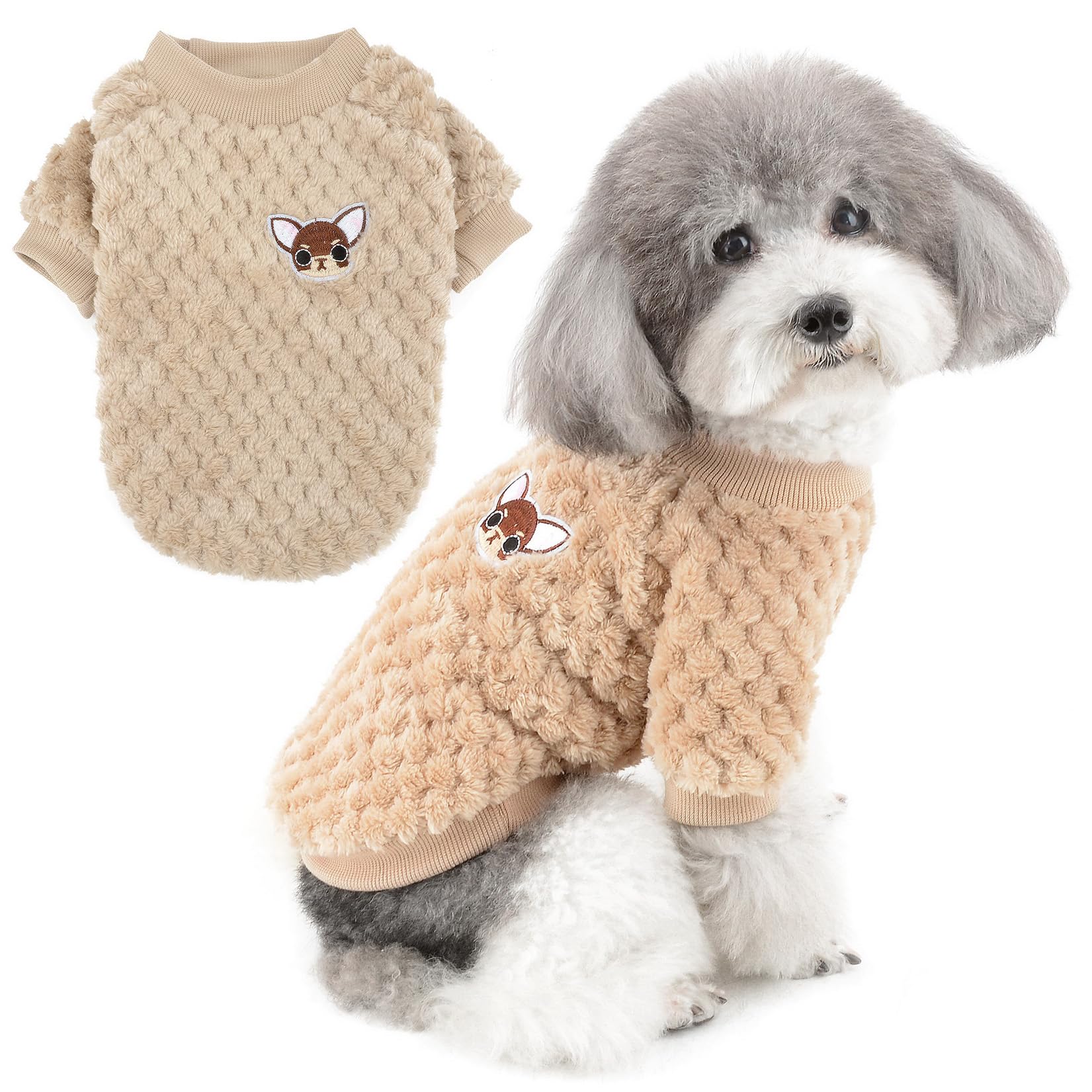 ZUNEA Small Dog Jumper Puppy Sweater Coat Winter Warm Fleece Pullover for Dogs Boy Girl Super Soft Pet Clothes Apparel Chihuahua Cat Outwear for Cold Weather Brown XXL