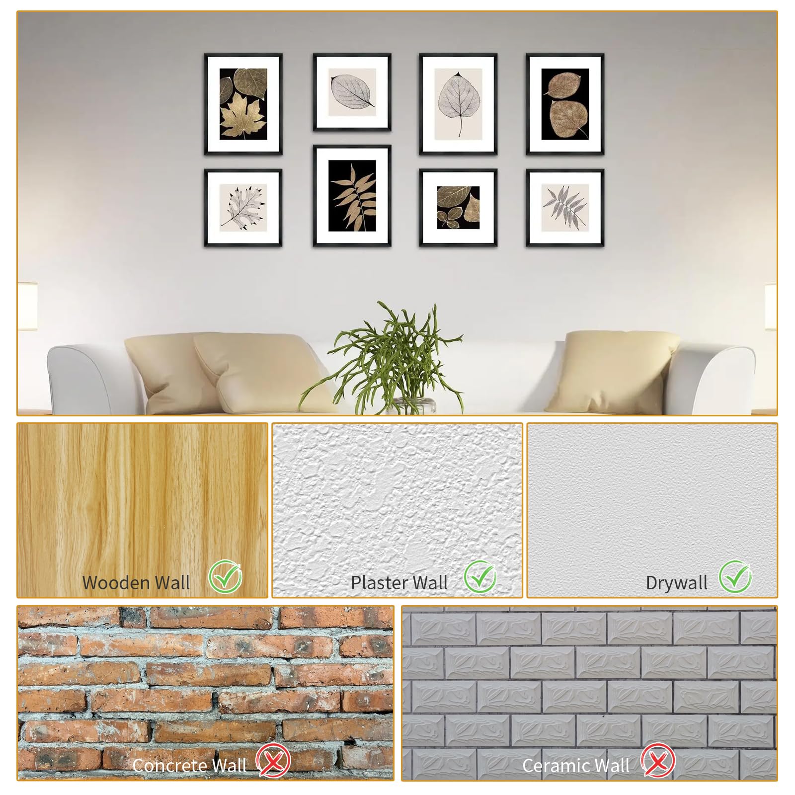 230PCS Picture Hanging Kit, Heavy Duty Picture Hangers for Drywall 5 Sizes 100-10lbs Picture Hooks for Hanging Hardware Mirror, Pictures Frame Hanger Include Nails