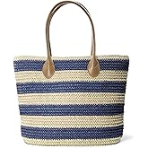 Striped Synthetic Straw Women's Tote Light Weight Vaction Shoulder Handbag