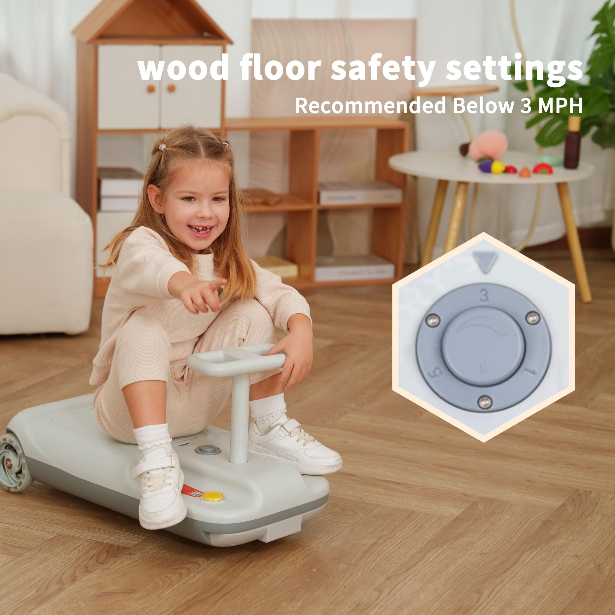 kidscleancar 12V Ride-On Car with Cleaning Fun, 3 in 1 Gokart, Soft-Start, 5-Speed Adjustable, Detachable mop, Rechargeable Battery, 160lbs Capacity, Indoor & Outdoor for Kids Ages 3+ Gray