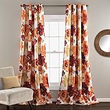 Lush Decor Leah Room Darkening Window Curtain Panel Pair Floral Insulated Grommet, 52"W x 108"L, Red and Orange