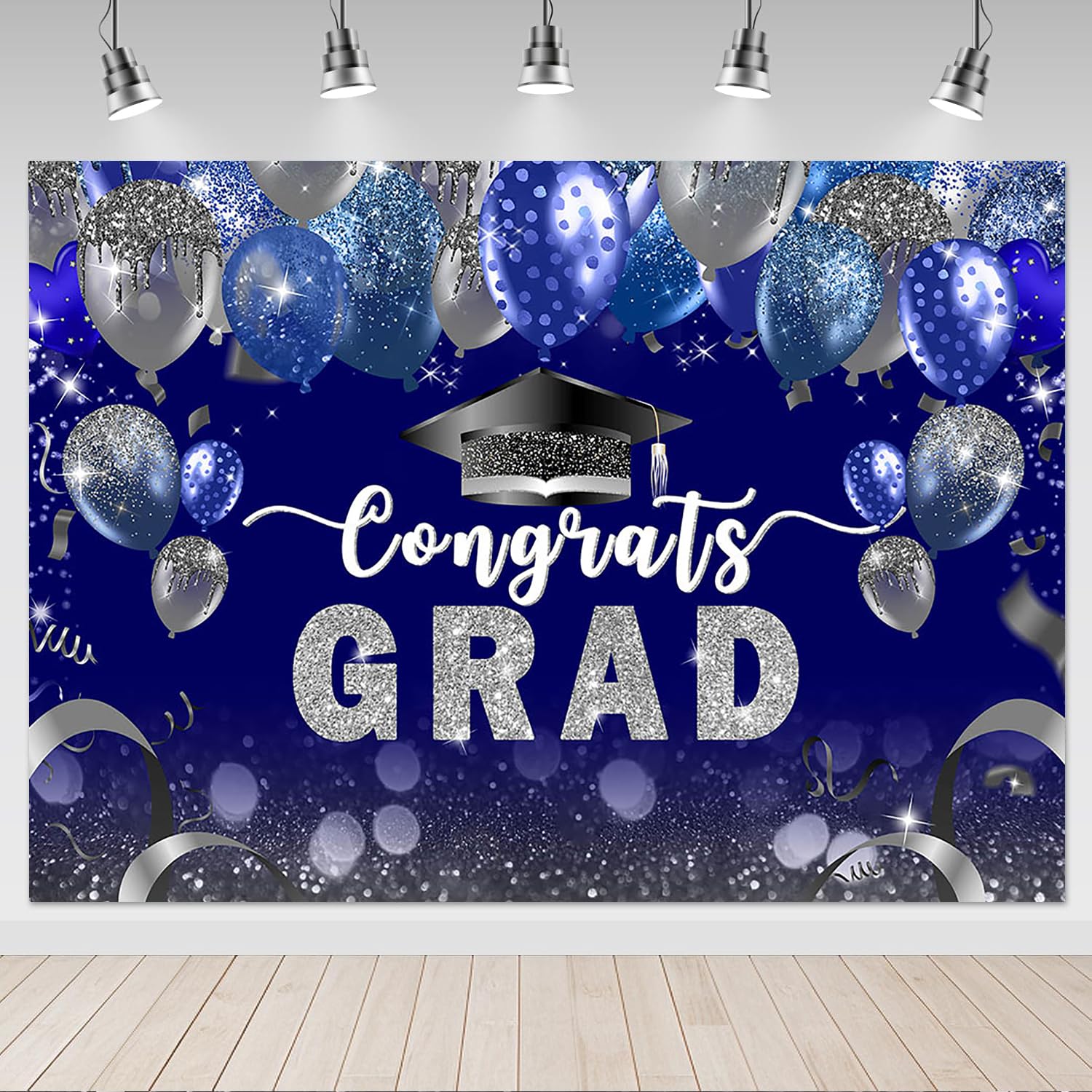 Mocsicka Congrats Grad Backdrop 7x5ft Royal Blue Congrats 2025 ...