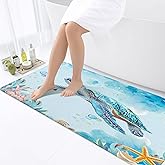 Sea Turtle Bathroom Rug, Nautical Turtle Non Slip Bath Mat with Underwater Seashell Bathroom Accessories Shower Mat Marine Animals Blue Ocean Kitchen Rug Non Slip Mat Soft for Toilet Tub RV (17"X29'')