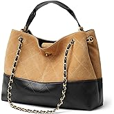 DORIS&JACKY Quilted Suede Tote Bag for Women, Designer Lambskin Satchel Shoulder Purse and Handbags with Chain Strap