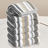 VOOVA & MOVAS Cotton Washcloths Set of 6, 6PC Striped Wash Cloths - 100% Cotton & Quick Dry - Lightweight Washcloth 13"x13", Soft Wash Cloths Set for Guest, Luxury Towel Gift, Gray + Beige