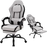 Gaming Chair for Adults, Fabric Gaming Chair with Footrest and Pocket Spring Cushion, Ergonomic Gamer Chair with Lumbar Support, Reclining Computer Gaming Chair with High Back, Grey
