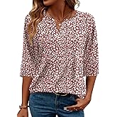 AKEWEI Women's V Neck 3/4 Sleeve T Shirts Summer Top Dressy Casual Basic Tees Shirt Tunic Blouses