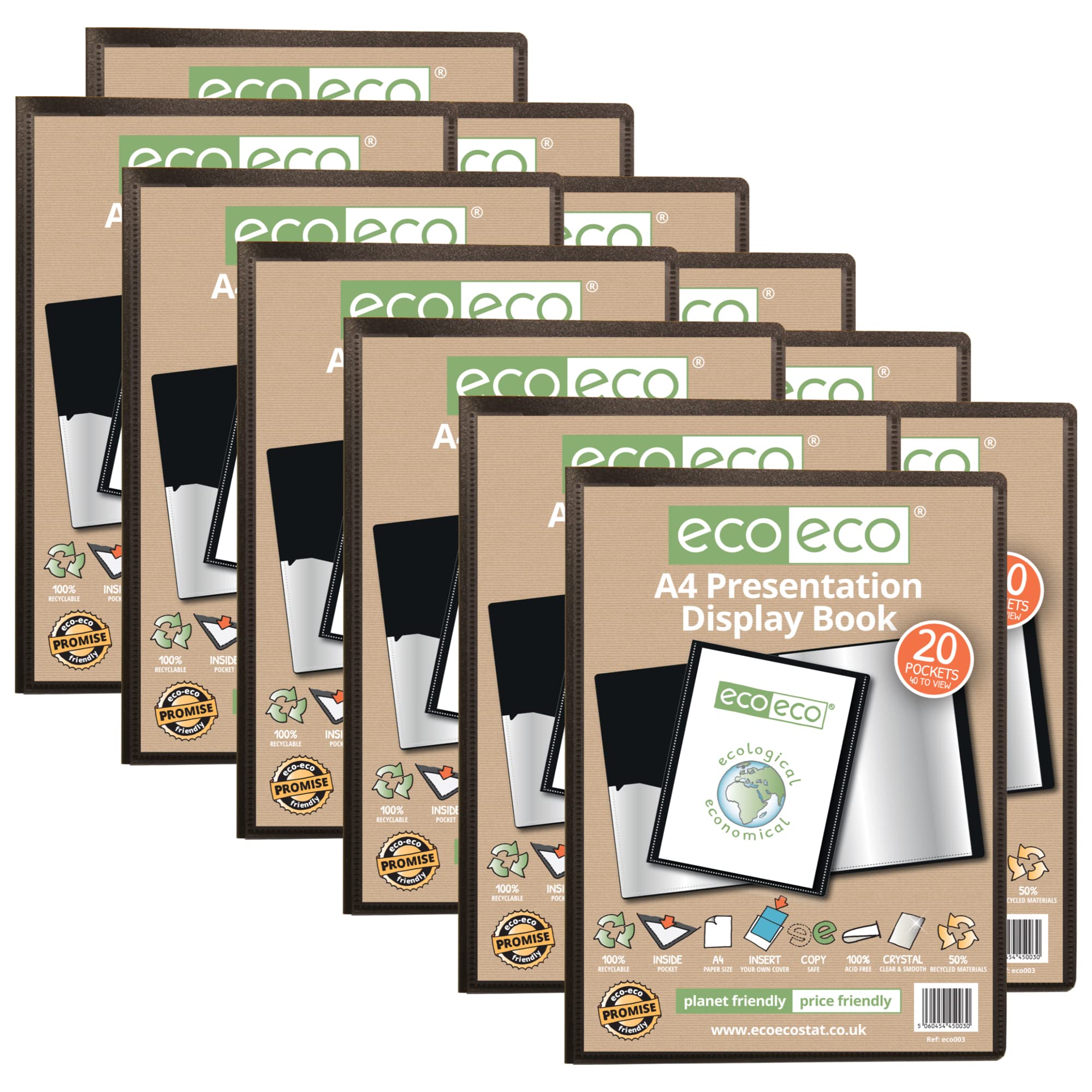 eco-eco A4 50% Recycled 20 Pocket Presentation Display Book Folder (Pack of 12), eco003x12