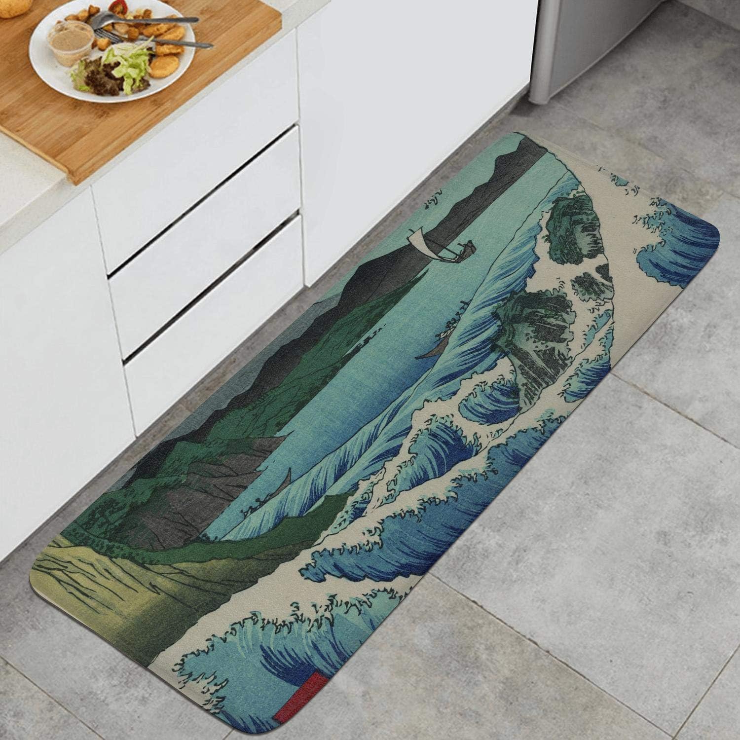 PROGIFToO Japanese Ukiyo Art Kitchen Mat Rugs Cushioned Chef Soft Non-Slip Rubber Back Floor Mats Washable Oil Proof Doormat Bathroom Runner Area Rug Carpet 17.7" X 47.2"