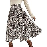 DERAX Women's Leopard Print Flowy Maxi Skirts A-Line High Waisted Fall Long Skirt with Pocket Brown Cheetah 2XL