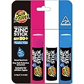 Sun Zapper Zinc Oxide Sunscreen Stick – SPF 50+ Waterproof – 3-Pack (Pink, White, Blue) – For Face & Body – Adults, Kids, Baby – Travel Size – Made in Australia