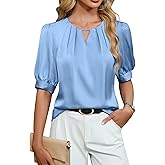 Blooming Jelly Women's Dressy Business Casual Blouses Silk Puff Sleeve Tops Summer Outfits V Neck Pleated Work Shirts 2025