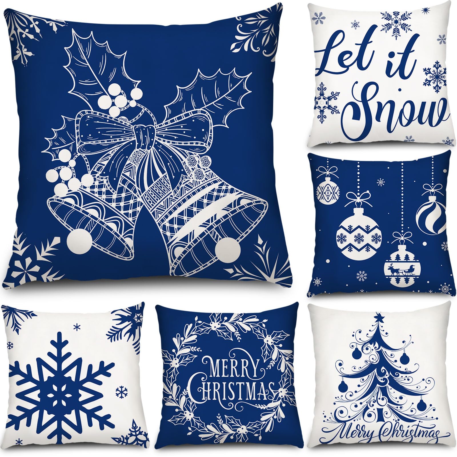 Tatuo 6 Pcs Christmas Pillow Covers Cushion Covers Decoration Holiday Decor Throw Pillow Case for Sofa Couch Christmas Office Bedroom Decorations (Blue Style,16 x 16 Inch) — image 1