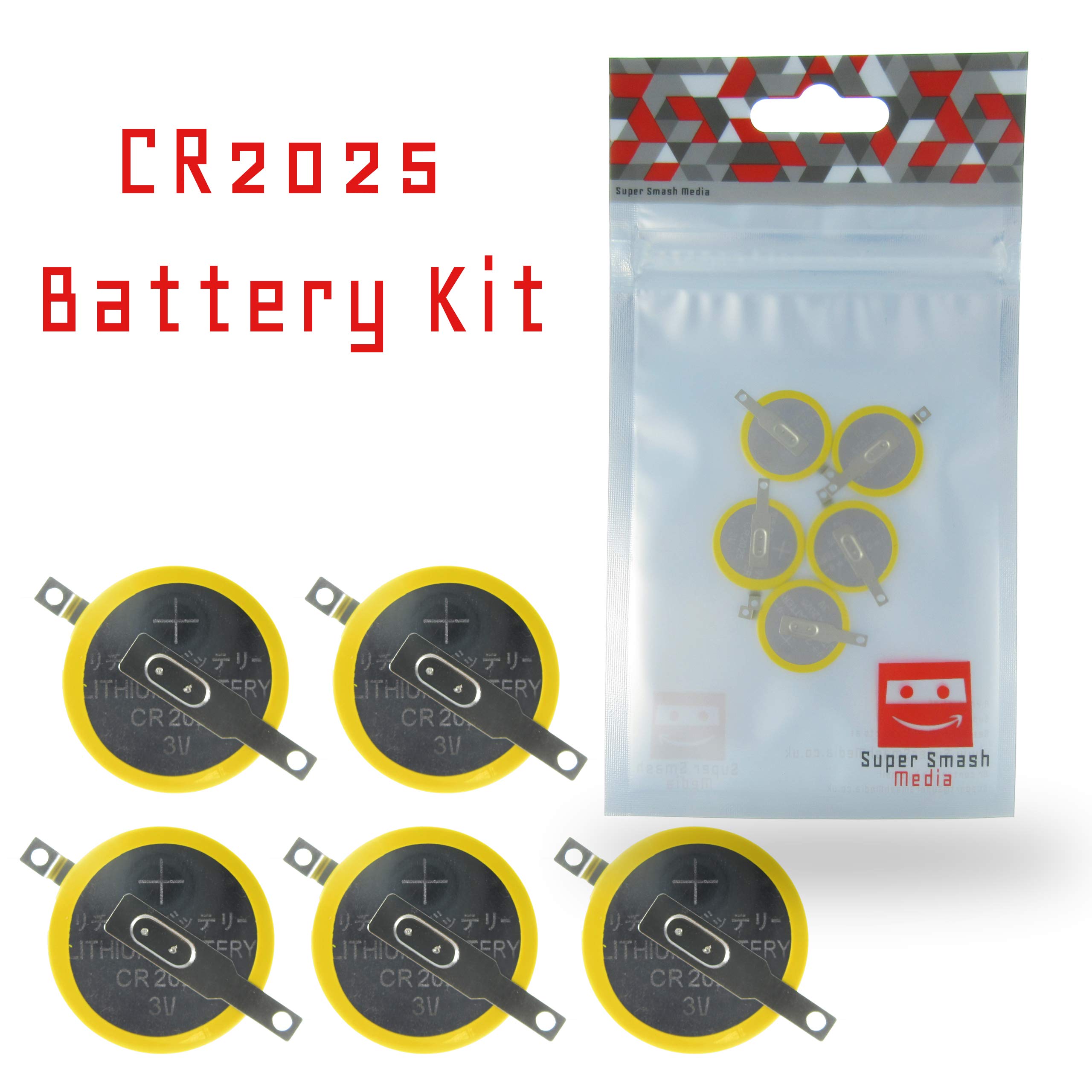 SuperSmashMedia® - 5 x GameBoy Battery CR2025 Replacement with Tabs for Pokemon Gold / Silver / Red /Blue [5 Pack]