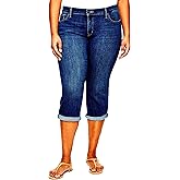 Jack David Women's Plus Size Stretch MID Rise Blue Denim Jeans Capri (Jack David PC-7722 Dark Wash, 16)