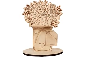 POPGIFTU Mother's Day Flowers Crafts, Wooden Flower Card, DIY Mothers Day Gift for Mum Grandma, Blank Flower Card, Wood Ornaments Flower Embellishments Wooden Slices Home Decoration