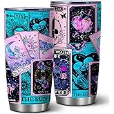 Goth Skull Sun and Moon Tarot Cards Tumbles,20 Oz Insulated Stainless Steel Iced Coffee Tumbler with Lid,Funny Travel Coffee Mug Cup Water Bottle,Birthday GIfts for Women Men Friend Tarot Lovers,1 Pcs