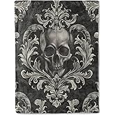 ainori Gothic Skull Flannel Blanket - Goth Aesthetic Art Elegance Horror Dark Throw - Lightweight Soft Cozy Gifts Blankets for Kids Adult Teen Men,Halloween Decor,Home Room Accent 50x60in