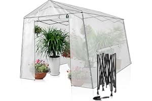 MeetLeisure Walk-in Greenhouse 8.5 Ft x 11 Ft Pop-up Outdoor Green House Plant Gardening Canopy, Roll-up Zipper Entry Doors and 2 Large Roll-Up Side Windows with Garden Hand Shovel(Large, Clear)
