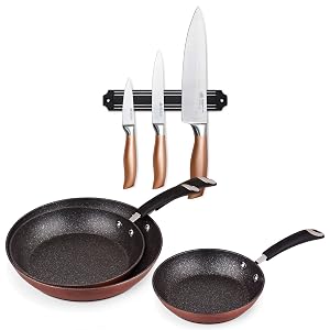 San Ignacio PK1681 Set de sartenes Ø20 Ø24 y Ø28, aluminio forjado, inducción y juego de cuchillos de cocina