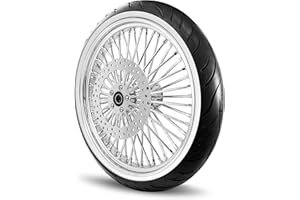 MOTOTEKS, INC. 21X3.5 52 FAT SPOKE WHEEL FOR HARLEY SOFTAIL MODEL FITS 2000-2006 MODELS W/ 3/4" BEARINGS (All Chrome & White Wall Tire)