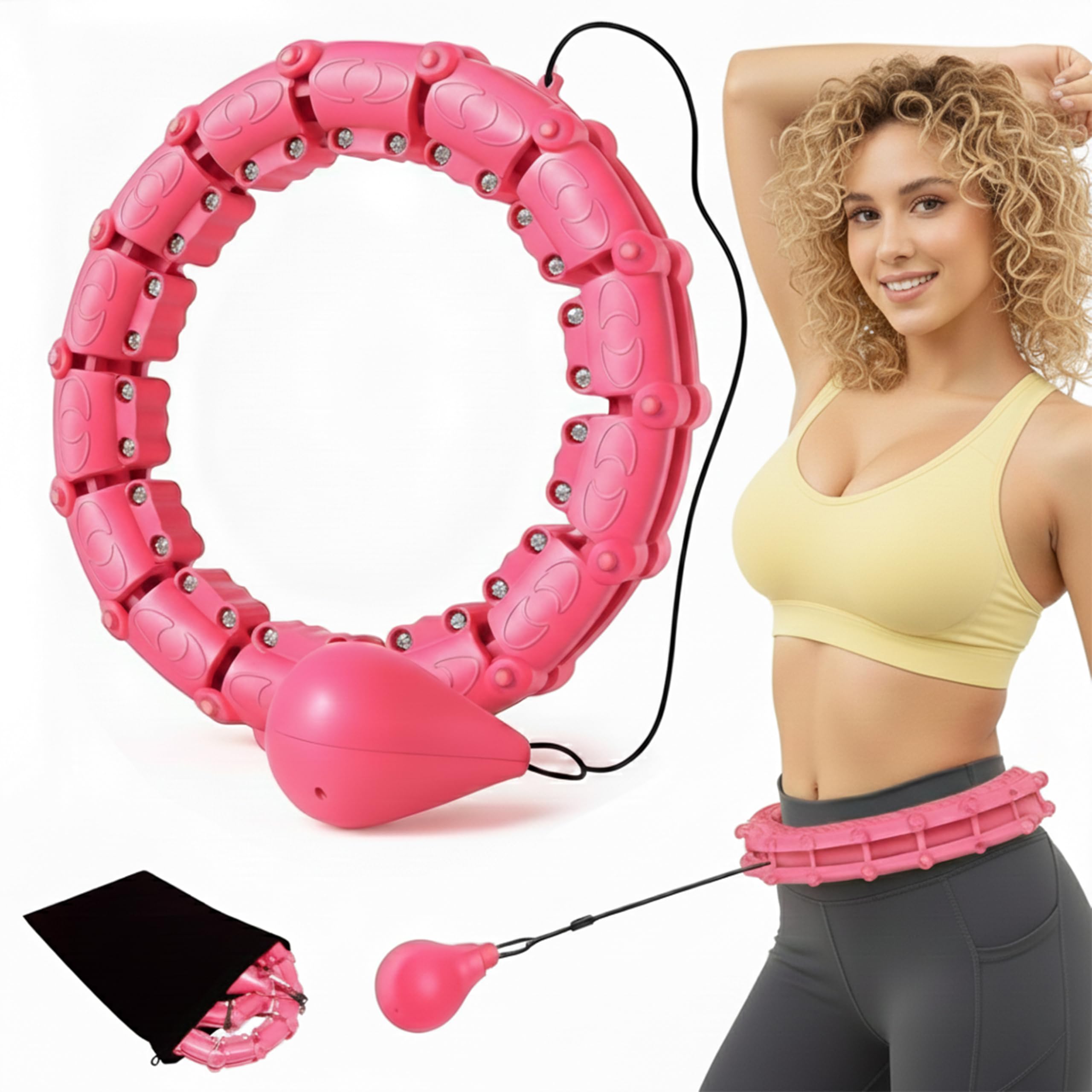 Smart Weighted Hula Hoop with 24 Detachable Knots 360° Auto-Spinning Ball Adjustable Fitness Ring for Weight Loss | Compatible Home Workout Exercise Hoop