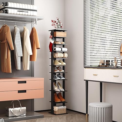 HOMEFORT 10-Tier Vertical Shoe Rack, Corner Shoe Tower, Slim Shoe