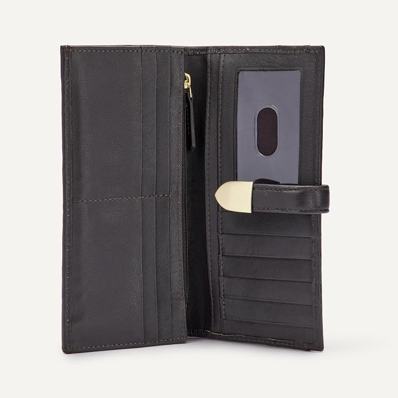 Portafoglio in Pelle Stile Pochette Donna, Marrone Scuro, Taglia Unica