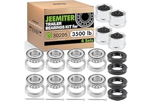 Jeemiter 4 Sets 30205 Trailer Bearing Kit for 25mm (1") Axles & #12 Spindle | Fits 2000-3500 lb Light Trailers | with Double Lip Seals, 52mm Dust Covers & Races
