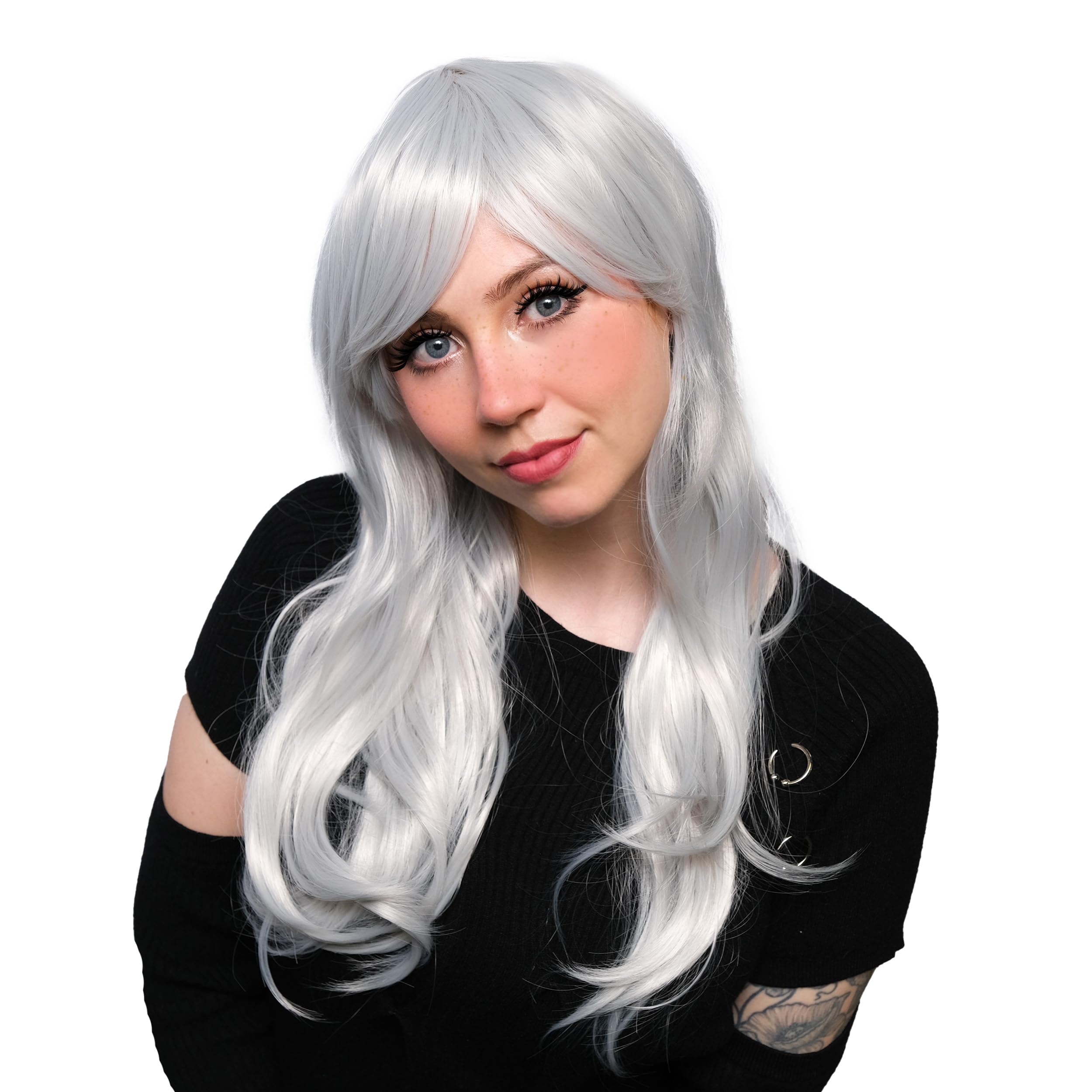 TRIXES Grey/Silver Wig – 20” Long Wavy Hair for Costume Party – Cosplay – Fancy Dress Wig, Fancy Dress Parties Accessories – Stag Do – Hen Do