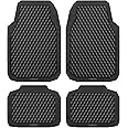 CAR PASS Black Rubber Car Mats, All-Weather Floor Mats Full Set Durable Anti-Slip 3D Rhombus Waterproof Automotive Pad Trim to Fit Liner Universal Fit for Sedan SUV Truck Van, 4 Pcs All Black Rubber