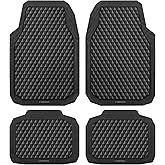 CAR PASS Black Rubber Car Mats, All-Weather Floor Mats Full Set Durable Anti-Slip 3D Rhombus Waterproof Automotive Pad Trim to Fit Liner Universal Fit for Sedan SUV Truck Van, 4 Pcs All Black Rubber
