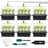 LYDTICK 6-Set Seed Starter Tray with Grow Light, Seed Starting Trays Kits with Timing Controller Adjustable Humidity Domes Heightened Lids(12-Cells Per Tray)