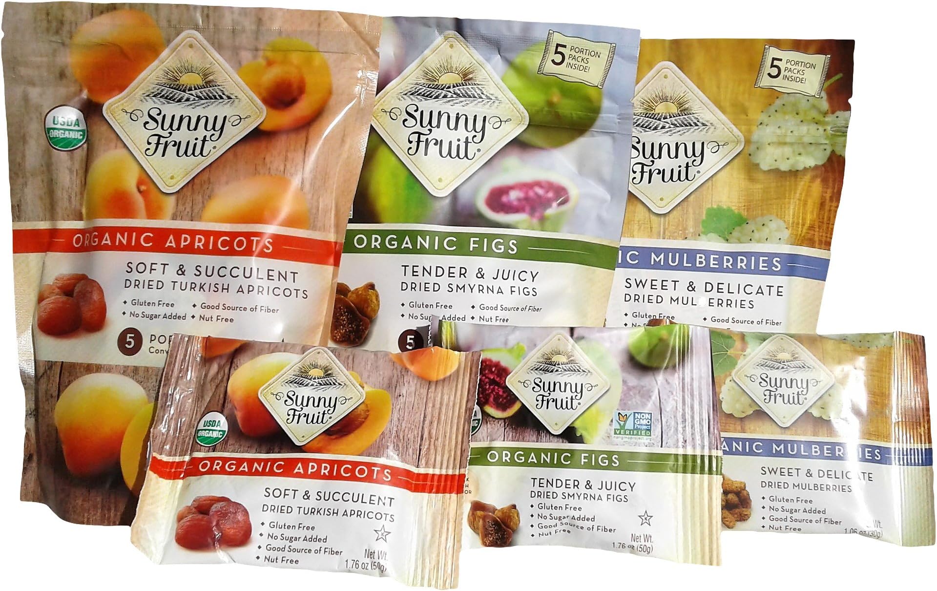 Sunny Fruit Organic Dried Fruit: Turkish Apricots, Smyrna Figs & Mulberries (3 Pack Assortment)