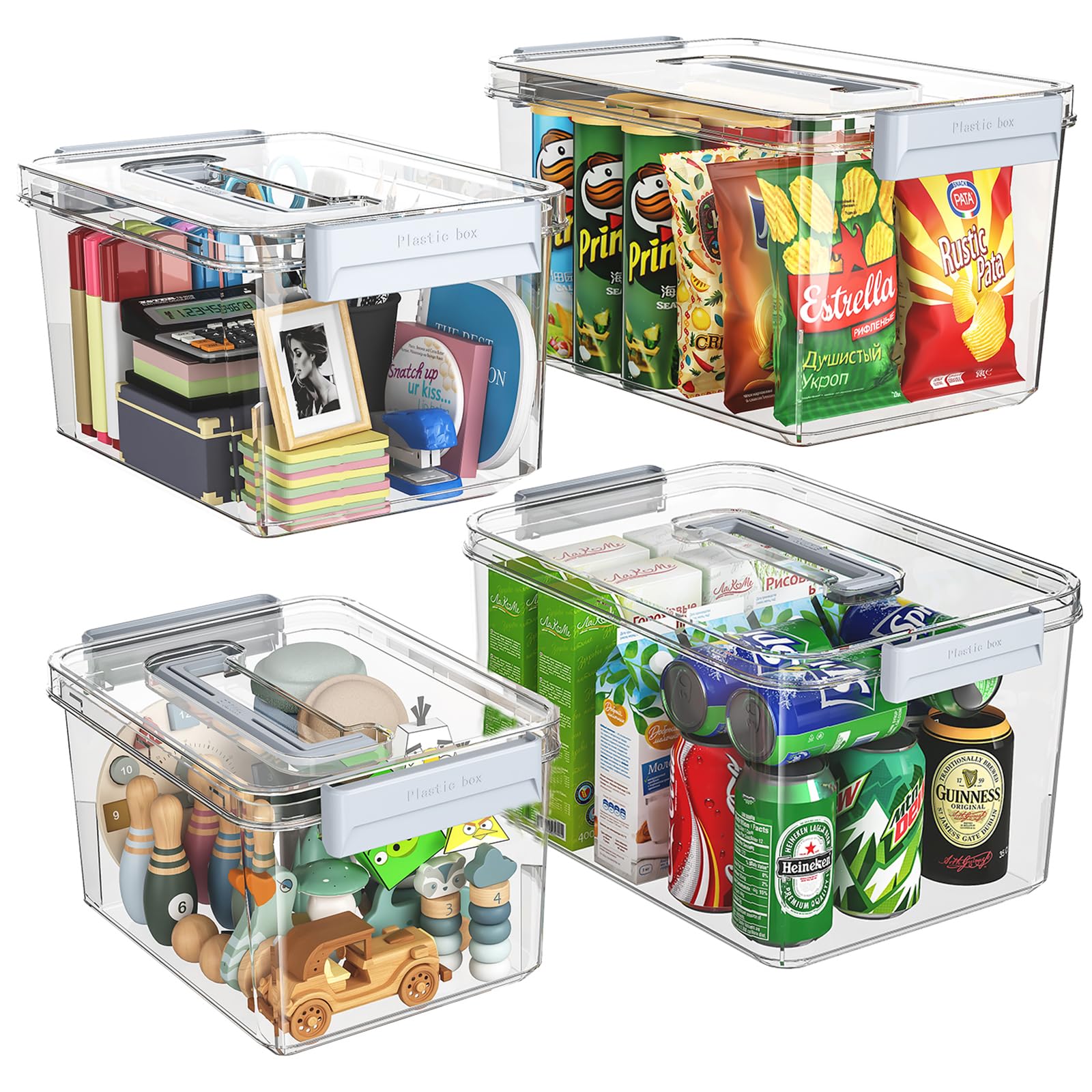 Photo 1 of MAGDESIGNER Plastic Storage Bins with Lids Stackable organization and Storage Containers for Organizing Snacks, Crafts, Tools Clear Storage Box with Latching handle(Clear, 2PCS-4.5QT 2PCS-8.5QT)